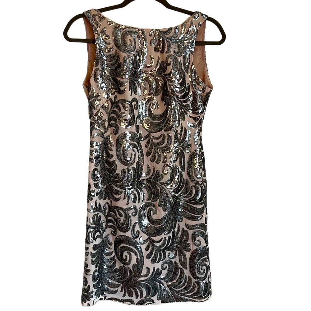 Adrianna Papell Chiffon Silver Sequin Sleeveless Dress